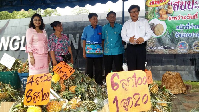 Deputy Gov. Chaichan Iamcharoen has revived a campaign to promote sales of Sriracha pineapples as prices for the country’s signature fruit have plummeted due to oversupply.