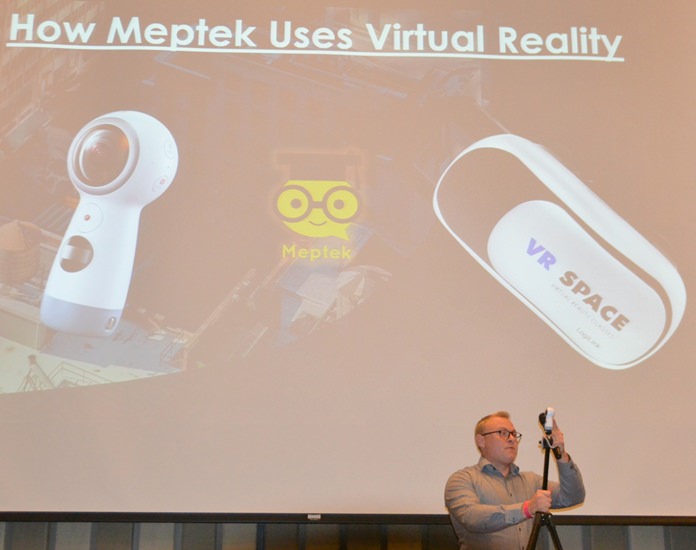 Jakob Friis explains how his company Meptek uses a 360 degree camera and Virtual Reality goggles to improve their student’s ability to give better presentations. 