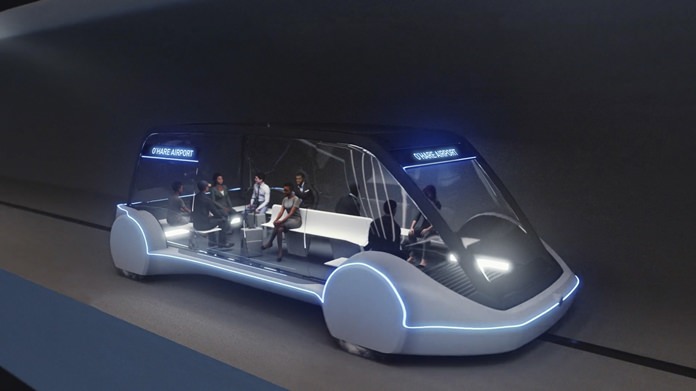 This undated artist’s rendering provided by The Boring Company, shows an electric public transportation vehicle that is part of a proposed high-speed underground transportation system that will transport passengers from downtown Chicago to O’Hare International Airport. A spokesman for Chicago Mayor Rahm Emanuel confirmed Wednesday, June 13, 2018, that The Boring Company, founded by Tesla CEO Elon Musk has been selected to build the transportation system. (The Boring Company via AP)