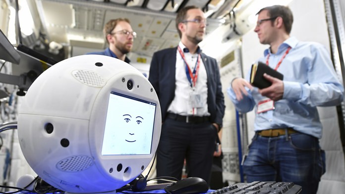 The AI robot Cimon, pronounced Simon, slightly bigger than a basketball, is meant to assist German astronaut Alexander Gerst with science experiments. (File photo: Jan. 29, 2018/T. Bourry/ESA/DLR via AP)