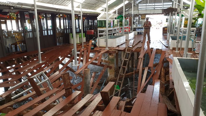 The owner of a Bang Saray restaurant where 29 people were hurt when its wooden floor collapsed may face charges for poorly maintaining the eatery sitting three meters above the water.