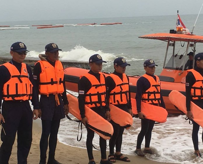 Pattaya Municipal Police check up on boats and sea operators along the shores of Pattaya and the pier after the Phuket tragedy.