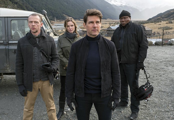 This image shows (from left) Simon Pegg, Rebecca Ferguson, Tom Cruise and Ving Rhames in a scene from “Mission: Impossible - Fallout.” (David James/Paramount Pictures and Skydance via AP)