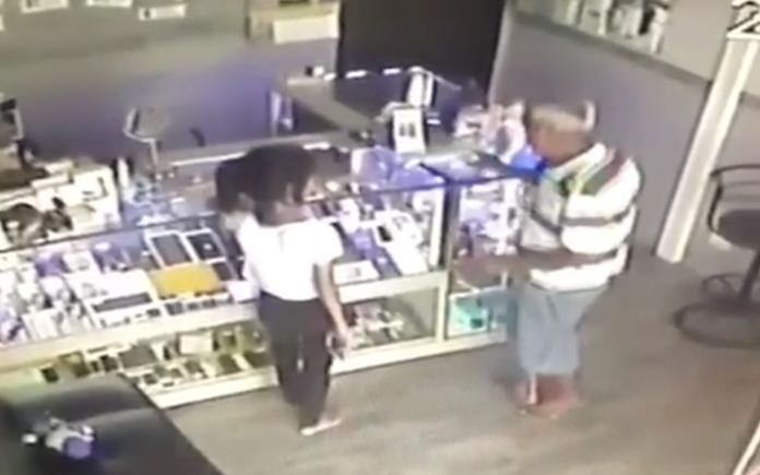 Naklua retailers are on the lookout for a woman caught on video stealing mobile phones on display at small shops.