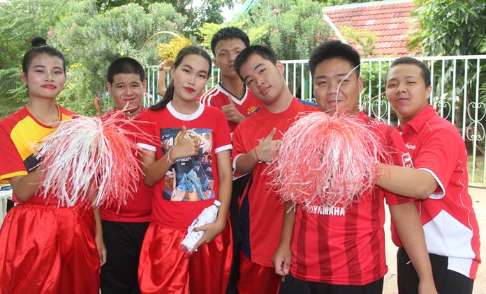Red team cheerleaders.