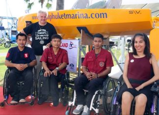 Nina (right) poses with her fellow intrepid sailors at Ocean Marina Yacht Club in Pattaya.