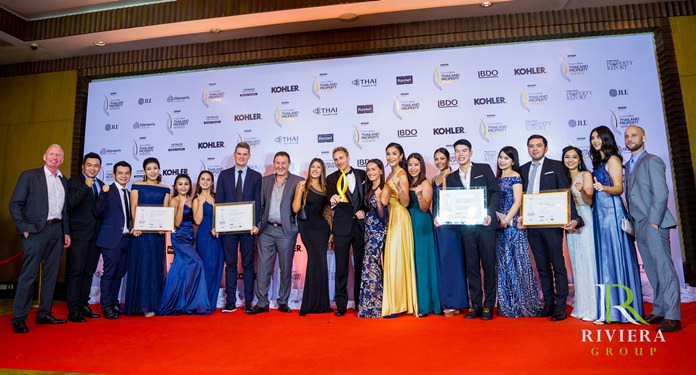 Winston and Sukanya Gale (centre) together with close friend Rony Fineman and the Riviera family pose for a group photo at the Thailand Property Awards 2018.
