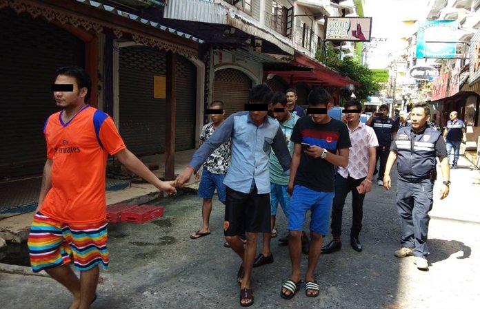 Seven Burmese and two Indian nationals were arrested at the Lek Apartment on Soi Sunee on visa violations.
