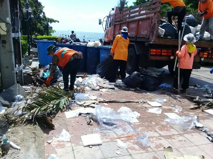 Pattaya sanitation workers spread out across the city to clean up spots plagued by illegal garbage dumping with Mayor Sonthaya Kunplome promising increased patrols and fines.