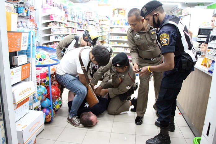 Authorities arrest an intoxicated Norwegian who smashed up Pattaya Police Station and broke lightbulbs on Beach Road.