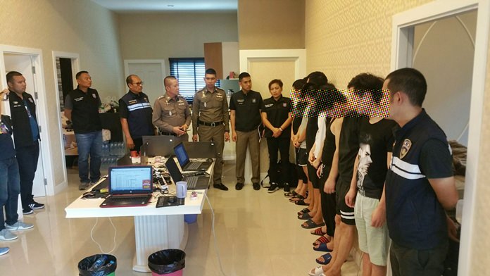 12 Chinese nationals were arrested for allegedly operating an online loan-sharking operation from two houses in Huay Yai.