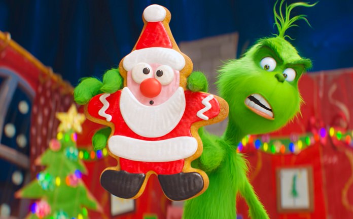 This image released by Universal Pictures shows the character Grinch, voiced by Benedict Cumberbatch, in a scene from “The Grinch.” (Universal Pictures via AP)