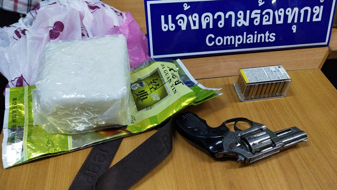 Officers seized a kilo of crystal meth along with a handgun, 56 bullets, a car and a motorbike.