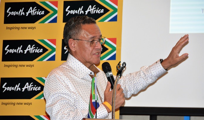 Ambassador Doidge answers one of several questions about South Africa from members of his PCEC audience.