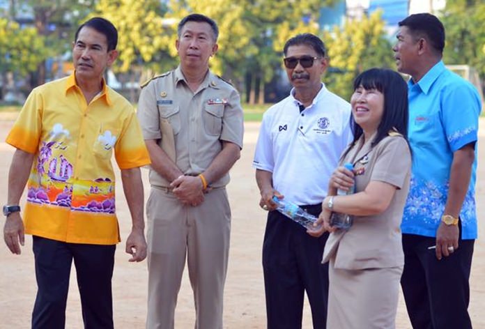 Deputy Mayor Pattana Boonsawat led city engineers and school officials to Pattaya schools 5 and 8 to discuss upgrading athletic fields there.