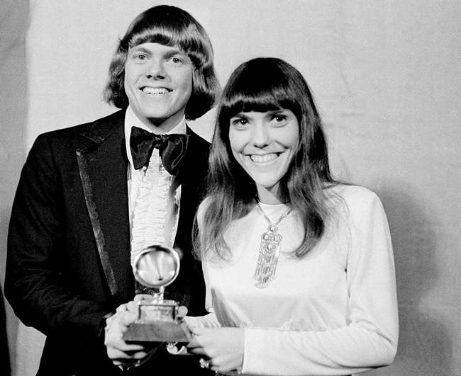 In this March 17, 1971 file photo, Richard and Karen Carpenters of The Carpenters pose with their Grammy during the 13th annual 1970 Grammy Awards in Los Angeles. (AP Photo)