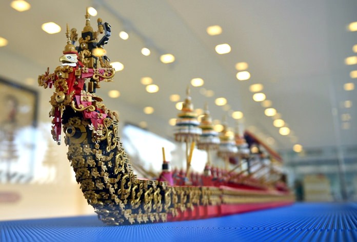 Royal barges made from Lego are on show at the Winter Festival in Bangkok.