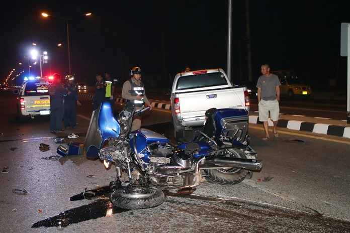 A navy petty officer died after he crashed his Harley-Davidson into the side of a pickup truck.