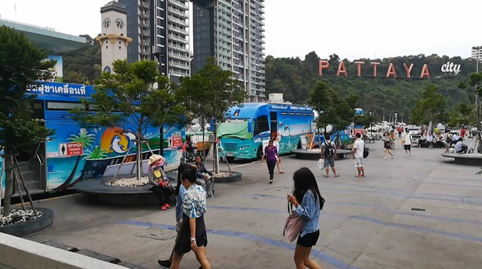 Due to inadequate restrooms at Bali Hai, city hall has brought in mobile toilet buses to serve tourists.