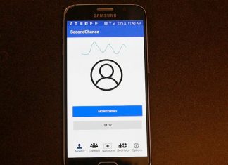 This image from video provided by the University of Washington in January 2019 shows a demonstration of the smartphone app developed by Rajalakshmi Nandakumar, Shyamnath Gollakota and Jacob E. Sunshine that uses sound waves to measure breathing. In first-step testing reported Wednesday, Jan. 9 the device detected early breathing problems in some people who’d just injected illegal drugs. (Mark Stone/University of Washington via AP)