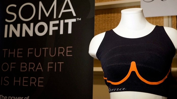 The Soma Innofit bra is displayed at CES International in Las Vegas. The $59 smart bra recommends a bra, from Soma’s line, of course. (AP Photo)