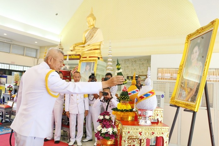 Adm. Noppadol Supakorn, commander-in-chief of the Royal Thai Fleet, presides over the navy’s birthday observance.