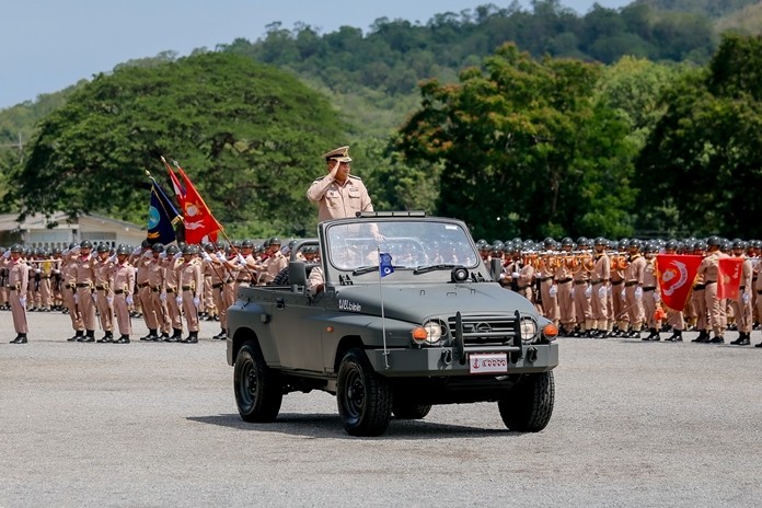 Deputy commander-in-chief Adm. Sophon Wattanamongkol reviews the latest batch of 4,000 conscripts at the Air and Coastal Defense Command in Sattahip.