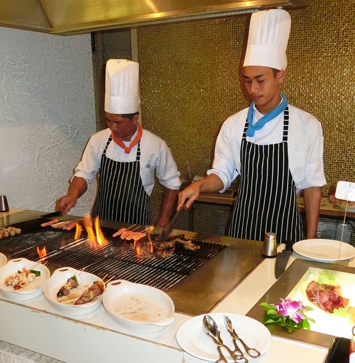 The BBQ chefs being kept busy.