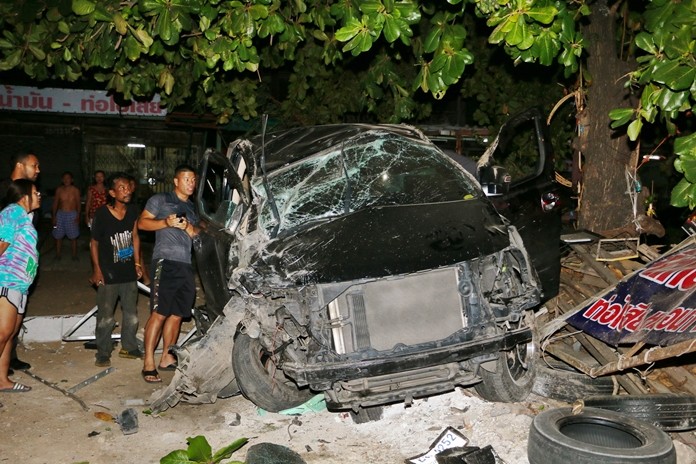 Five people were injured, two of them seriously, when a drunk driver caused a multiple car pileup in Sattahip on July 30.