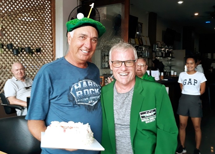 Derek Phillips (right) with birthday boy Wayne Peppernell.