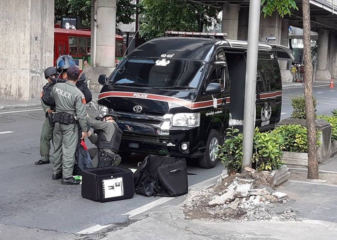An Explosive Ordnance Disposal unit rushed to the scene to inspect the suspicious-looking object.