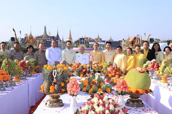 Culture Minister Itthiphol Kunplome presides over a religious ceremony at an exhibition on the Royal barge procession in Bangkok.