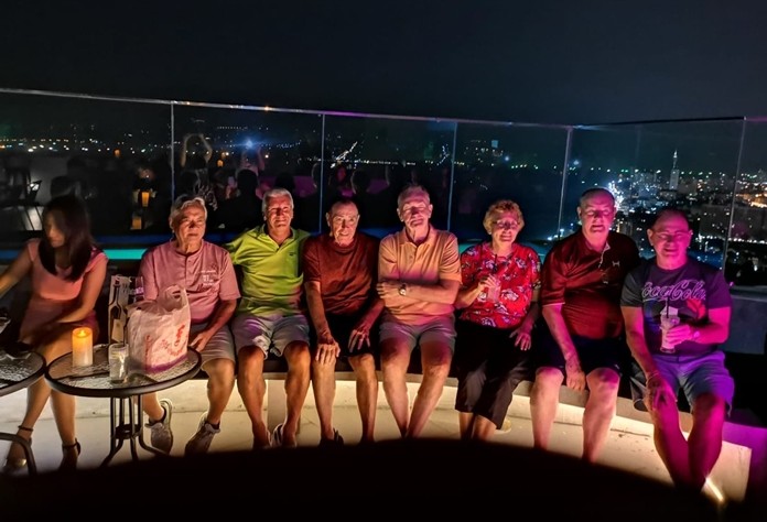 Last week’s Jomtien Golf winners celebrating with cocktails on the 38th floor at the Dvaree in Jomtien on Saturday evening.