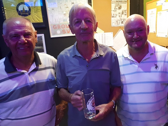 (L to R) Alex Field, Monthly Mug winner Patrick Poussier, and Peter Bye.