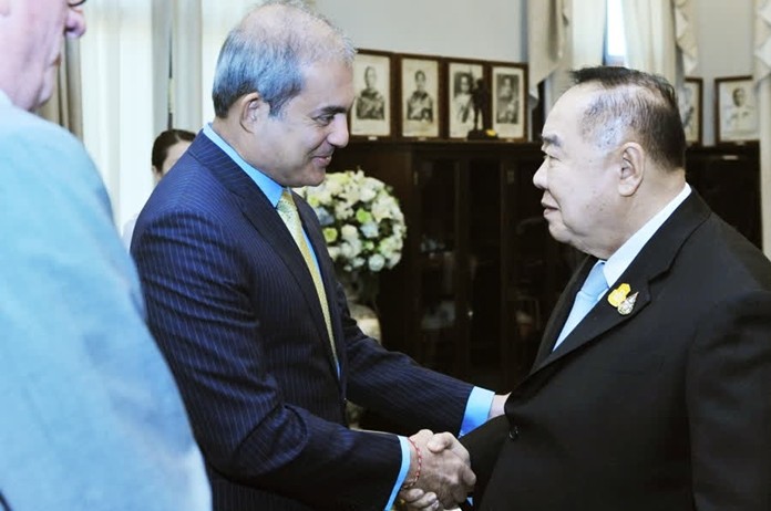 Deputy Prime Minister Gen Prawit Wongsuwan greets Indrika Ratwatte, UNHCR Director of the Bureau for Asia and the Pacific.