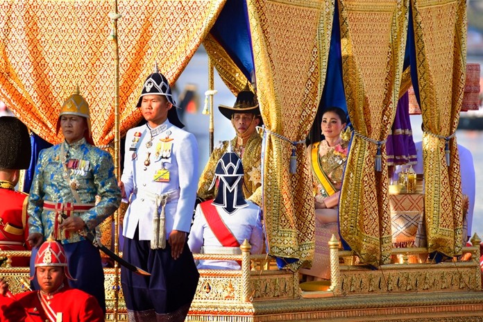The royal barge carries HM King Maha Vajiralongkorn and HM Queen Suthida during the Royal Barge Procession on the Chao Phraya River Bangkok, Thailand, Thursday, Dec. 12, 2019. (Thailand's Royal Public Relation Department via AP)