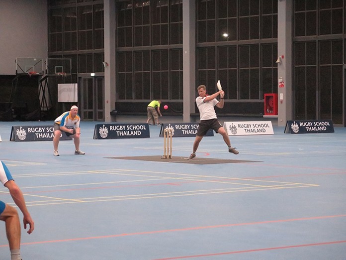 Matt Harkness (PCC) belts Carlie Rowe (RST Vipers) through Cover-point whilst Guthrie Miller keeps wicket.