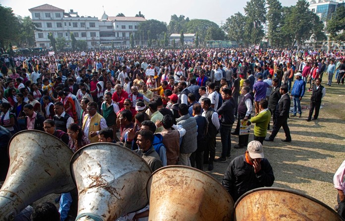 Indians gather to join a protest rally against the Citizenship Amendment Act in Gauhati, India, Tuesday, Dec. 17, 2019. (AP Photo/Anupam Nath)
