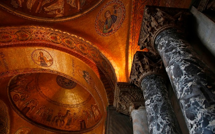 An inside view of the St. Mark's Basilica in Venice, Italy, Tuesday, Dec. 17, 2019. (AP Photo/Antonio Calanni)