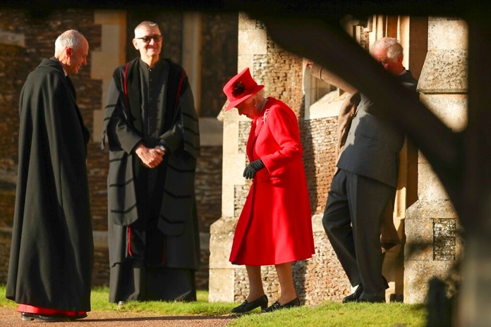 Britain's Queen Elizabeth II arrives to attend the Christmas day service at St Mary Magdalene Church in Sandringham in Norfolk, England, Wednesday, Dec. 25, 2019. (AP Photo/Jon Super)
