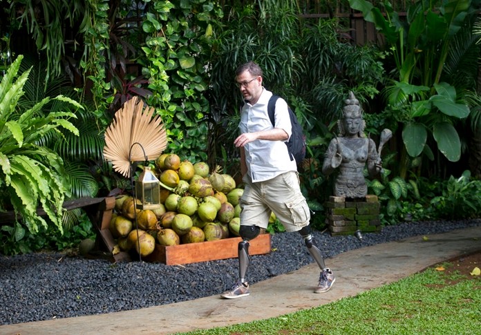 Max Boon walks along a path in Jakarta, Indonesia, on Monday, April 29, 2019. (AP Photo/Achmad Ibrahim)
