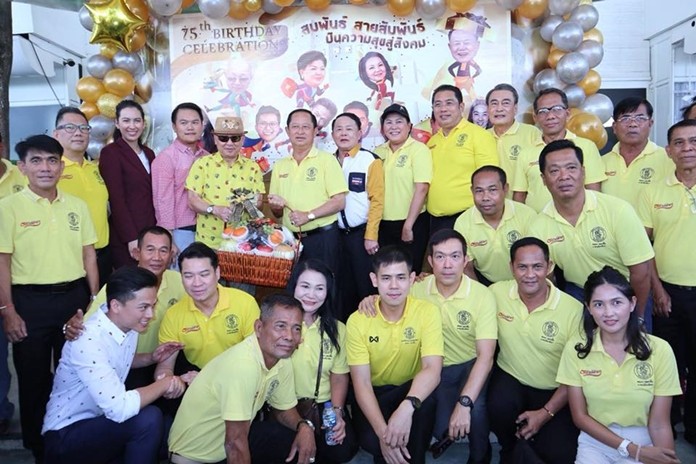 Pattaya-area political and community leaders, former legislators and police turned out for Somphan Petchtrakul’s 75th birthday party.