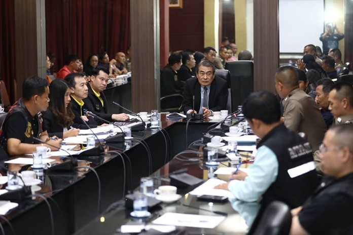 Deputy Mayor Ronakit Ekasingh chairs a meeting at city hall with Pattaya security and tourism officials to put the final touches on planning for this week’s Burapa Bike Week.