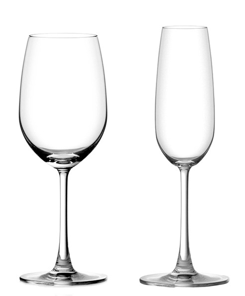 Madison red wine glass (L) and Champagne flute from Ocean.