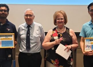 MC Ann Ensell presents the PCEC's Certificates of Appreciation for the presenters from Bangkok, Dr. Hisham and Dr. Wasin. Professor Andy Barraclough, from Pattaya, has been the recipient of several Certificates for his previous presentations to the PCEC.