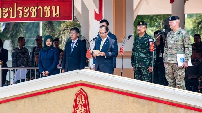 The Chief of Defence Forces of the Royal Thai Armed Forces, Gen. Pornpipat Benyasri, Chargé d’affaires Mr. Michael Heath, U.S. Embassy in Thailand and Maj. Gen. Pete Johnson, U.S. Army Pacific deputy commander representing U.S. Indo-Pacific Command, led the opening ceremony for Exercise Cobra Gold 2020 at the Camp Akathotsarot in Phitsanulok province, Kingdom of Thailand, Tuesday Feb. 25, 2020. (U.S. Navy photo by Mass Communication Specialist 1st Class Julio Rivera)