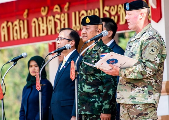 The Chief of Defence Forces of the Royal Thai Armed Forces, Gen. Pornpipat Benyasri, Chargé d’affaires Michael Heath, U.S. Embassy in Thailand and Maj. Gen. Pete Johnson, U.S. Army Pacific deputy commander representing U.S. Indo-Pacific Command, led the opening ceremony for Exercise Cobra Gold 2020 at the Camp Akathotsarot in Phitsanulok. (U.S. Navy photo by Mass Communication Specialist 1st Class Julio Rivera)