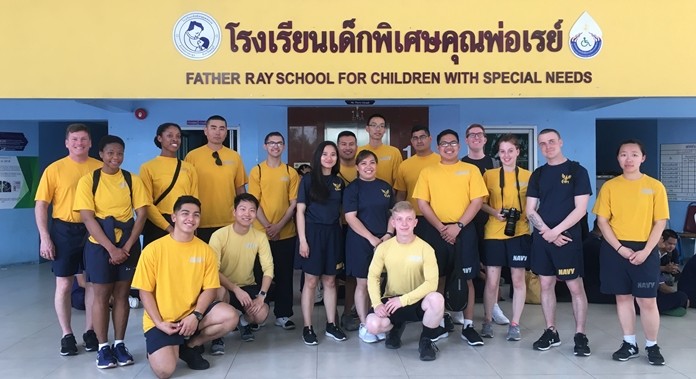 The personnel from USS Blue Ridge spent the morning with the special needs children.