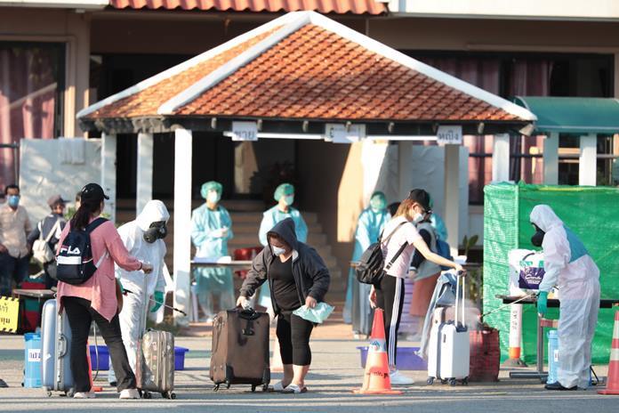 Another 143 Thais were first sprayed with disinfectant, then placed in Sattahip’s navy-run quarantine after returning from South Korea.