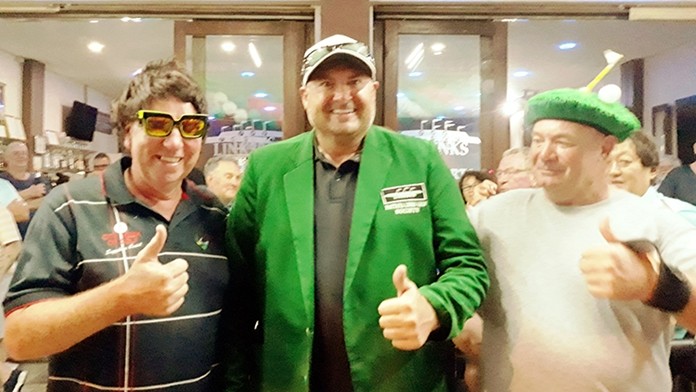 A flight winner Chris Paterson with James Hudson (L) and Mike Firkin (R).